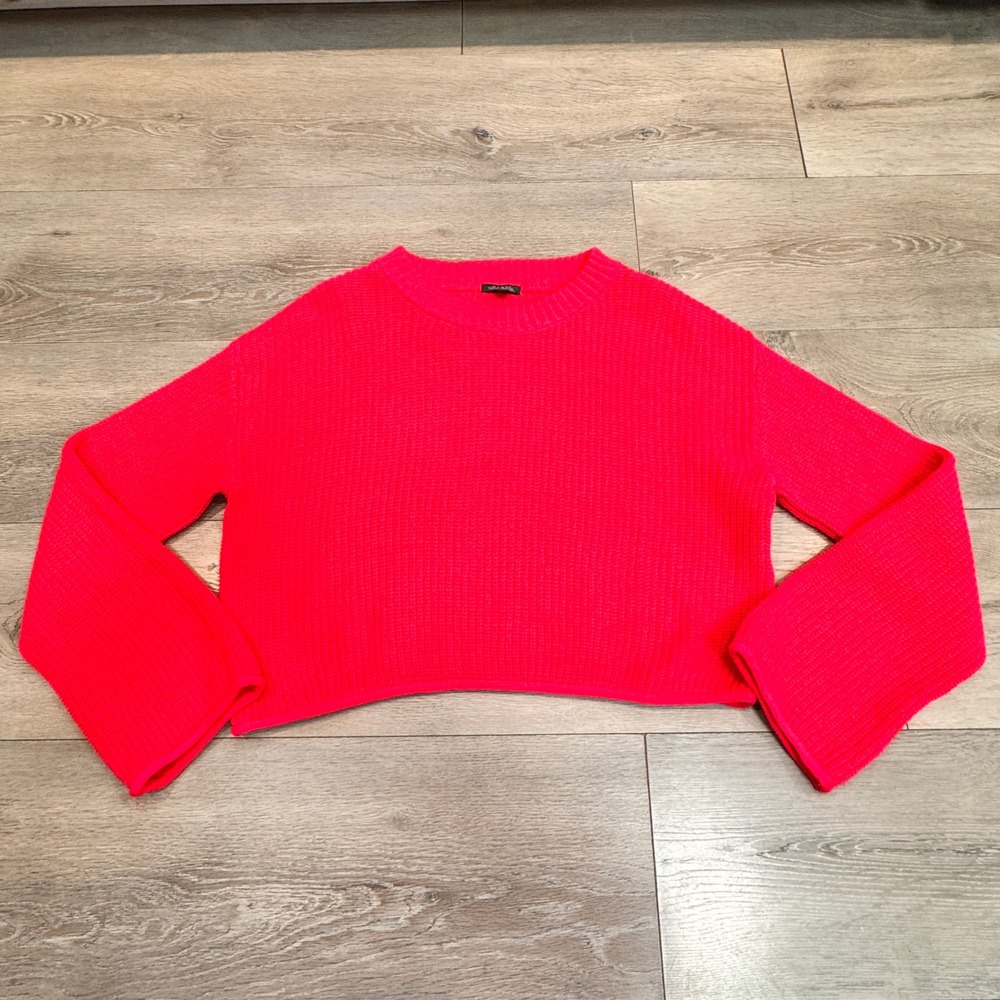 Wild Fable Neon Hot Pink Ribbed Cropped Crewneck Sweater Womens‎ Medium M